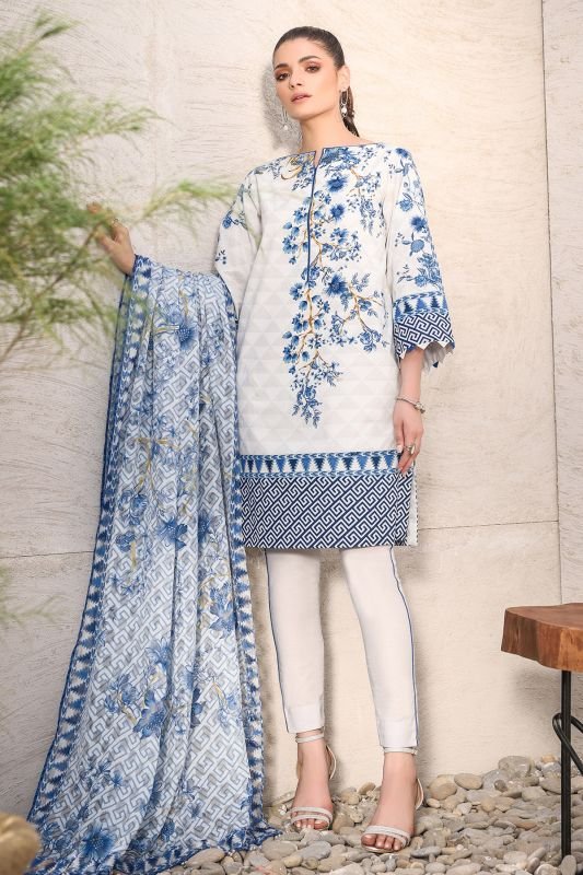 Alkaram - Three Piece Printed Suit With Jacquard Net Dupatta