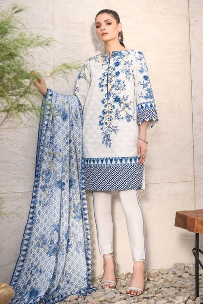Alkaram - Three Piece Printed Suit With Jacquard Net Dupatta