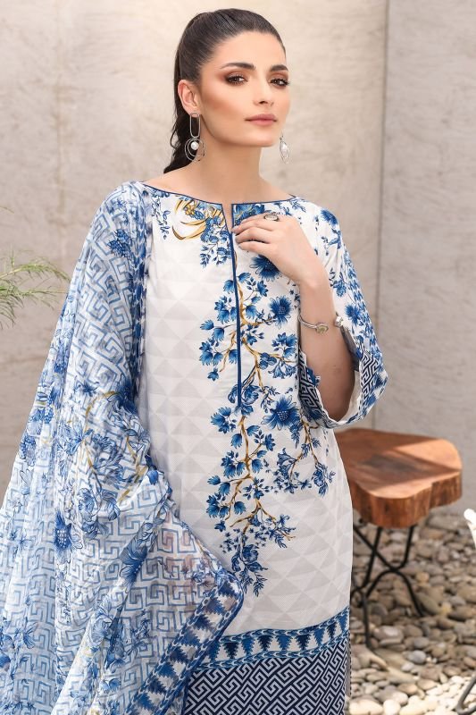 Alkaram - Three Piece Printed Suit With Jacquard Net Dupatta