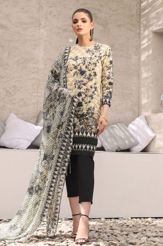 Alkaram - Three Piece Printed Suit With Jacquard Net Dupatta