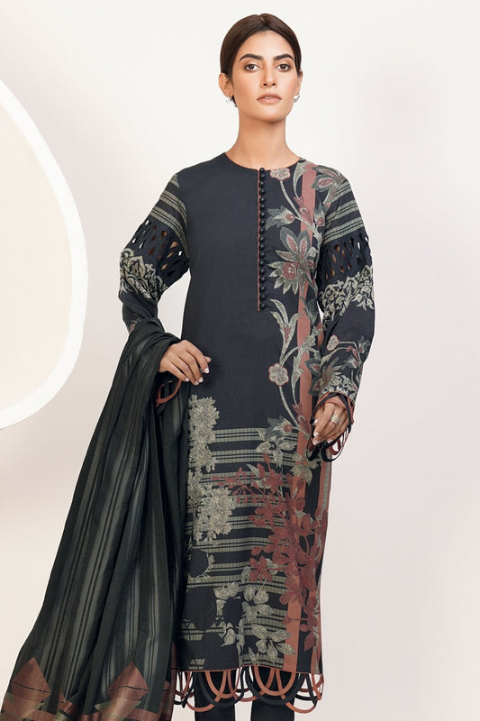 3 Pc Printed Lawn Suit With Jacquard Dupatta