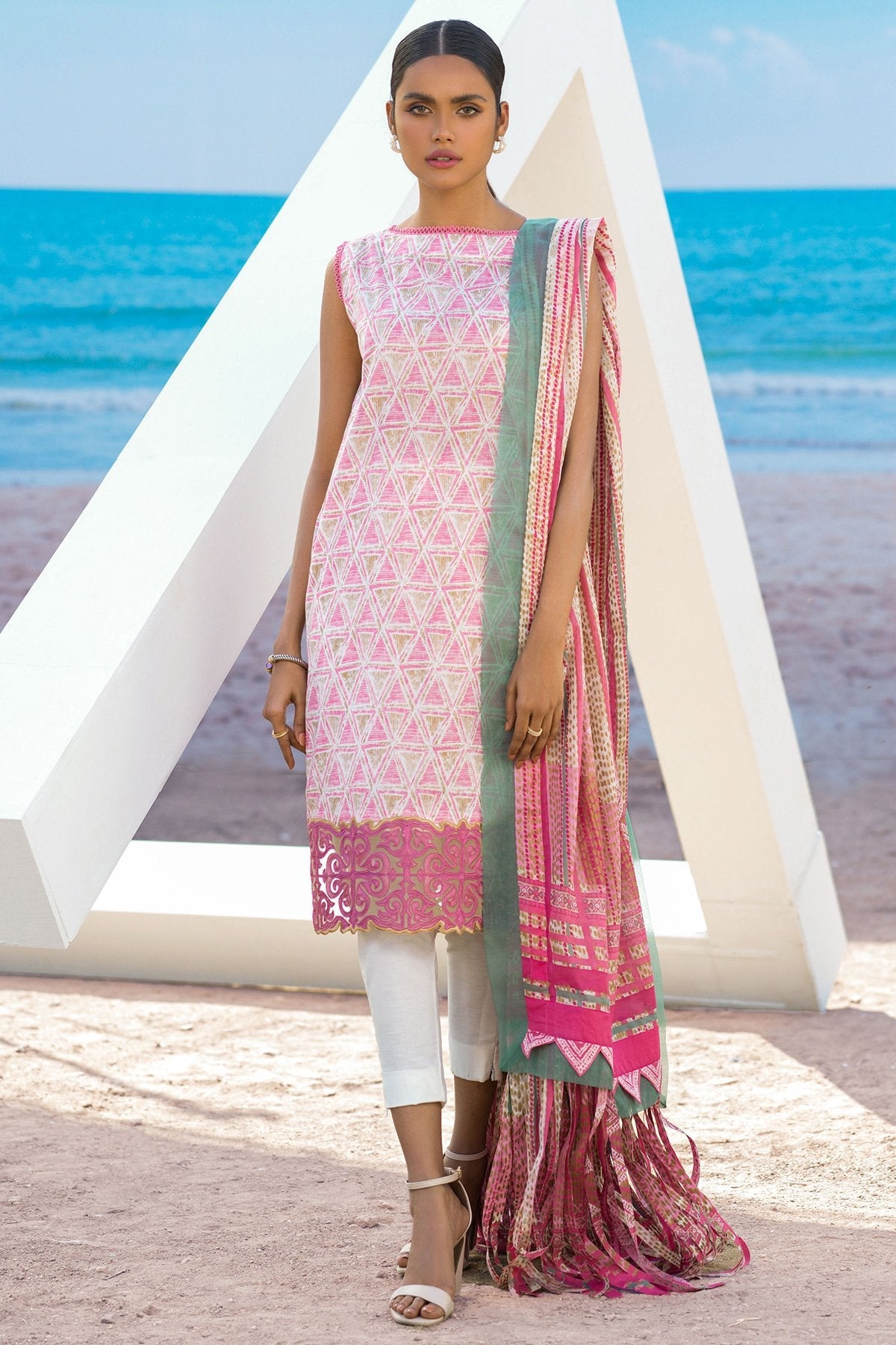Alkaram - 3 Pc Embroidered Lawn Suit With Printed Lawn Dupatta