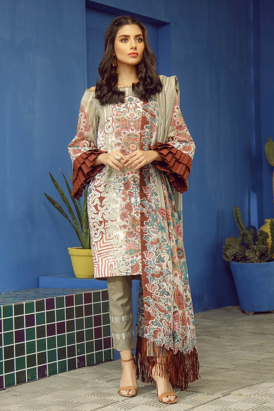 3 Piece Printed Lawn Suit With Brochia Lawn Dupatta