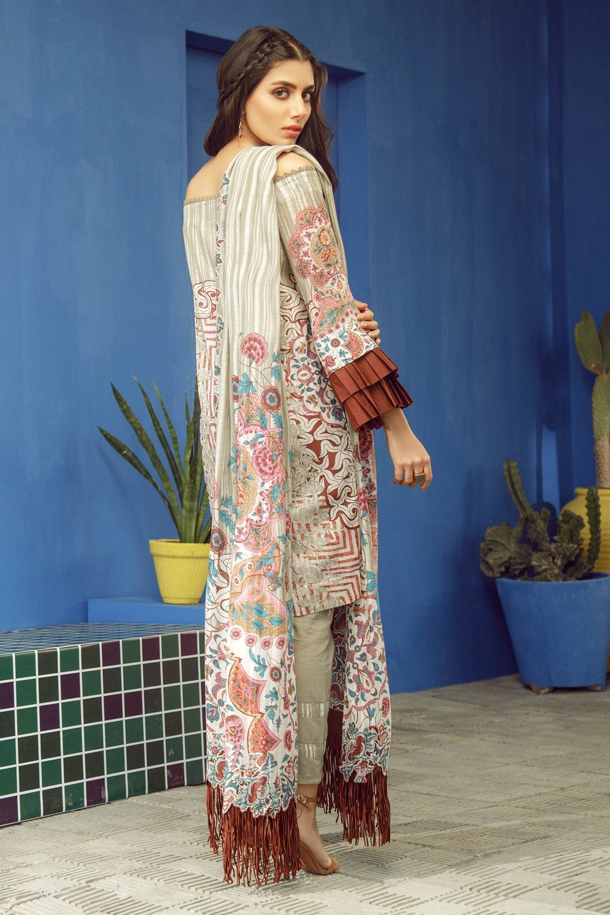 Alkaram - 3 Piece Printed Lawn Suit With Brochia Lawn Dupatta