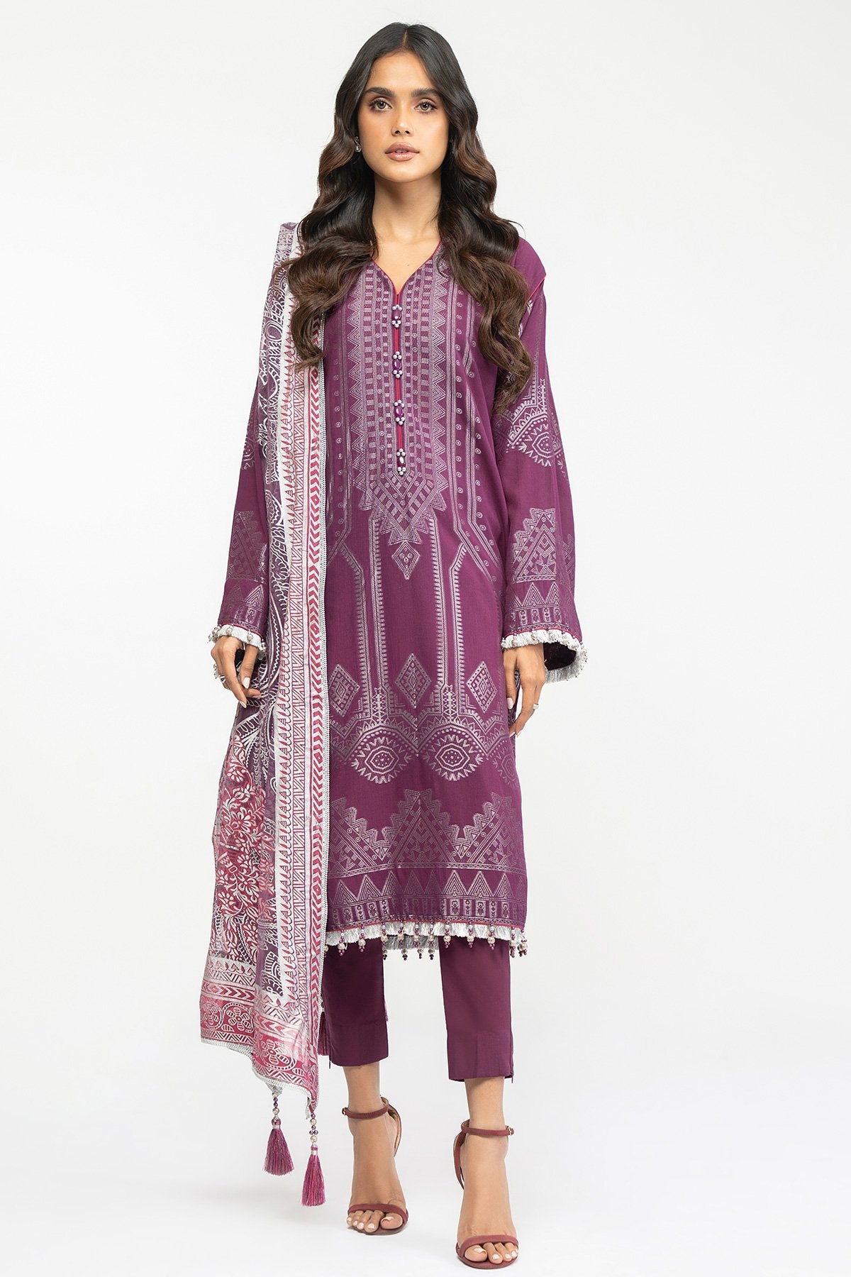 3 Pc Jacquard Suit With Chiffon Dupatta
