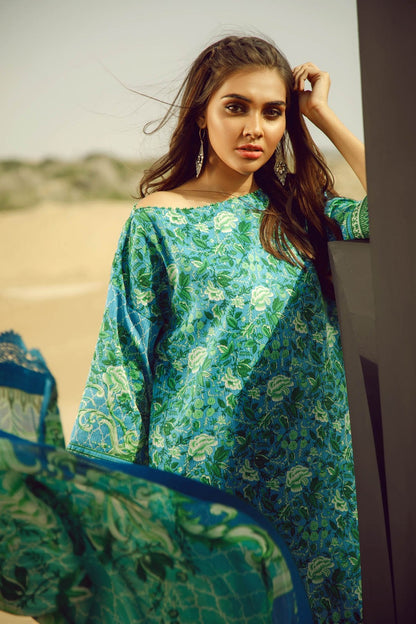 Alkaram - 3 Piece Printed Lawn Suit With Brochia Lawn Dupatta