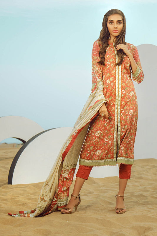 3 Piece Printed Lawn Suit With Brochia Lawn Dupatta