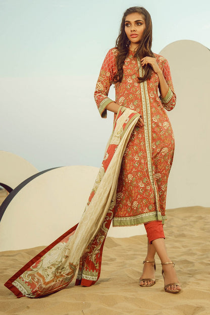 Alkaram - 3 Piece Printed Lawn Suit With Brochia Lawn Dupatta