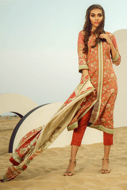 Alkaram - 3 Piece Printed Lawn Suit With Brochia Lawn Dupatta