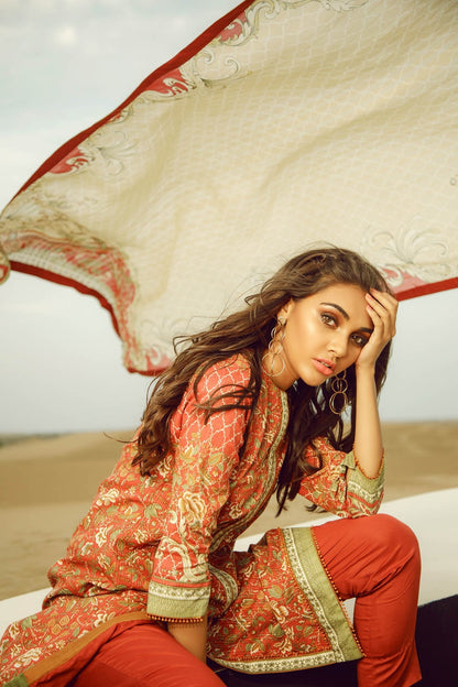 Alkaram - 3 Piece Printed Lawn Suit With Brochia Lawn Dupatta