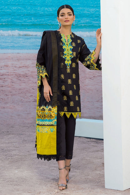 Alkaram - 3 Pc Embroidered Lawn Suit With Printed Lawn Dupatta