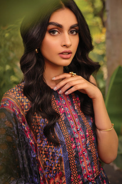 3 Pc Printed Lawn Suit With Jacquard Net Dupatta