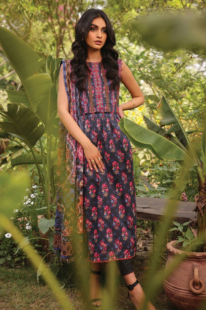 3 Pc Printed Lawn Suit With Jacquard Net Dupatta