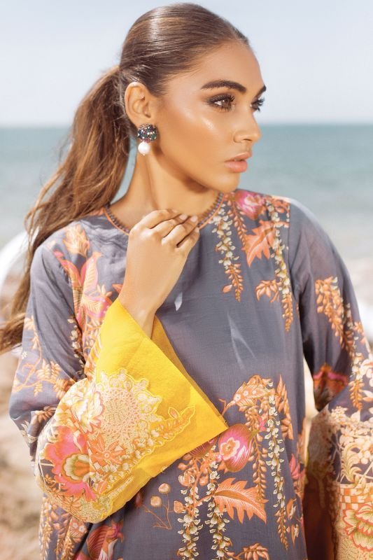 Alkaram - 2 Pc Printed Lawn Suit With Cambric Trouser