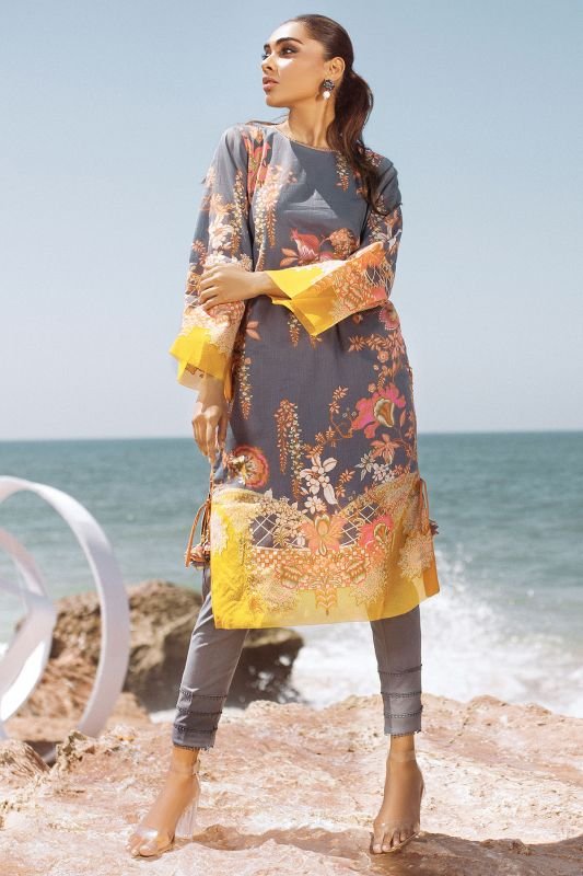 Alkaram - 2 Pc Printed Lawn Suit With Cambric Trouser