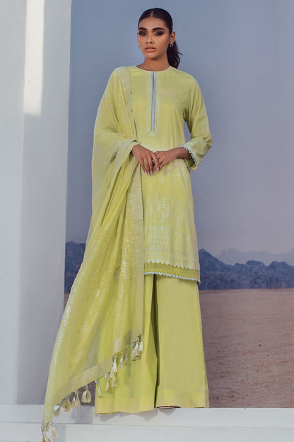 Alkaram - 3 Pc Foil Slub Lawn Suit With Foil Chiffon Dupatta