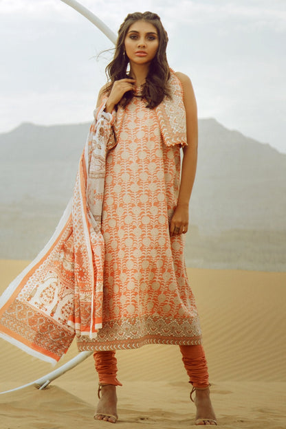 Alkaram - 3 Pc Printed Khaddar Suit With Khaddar Dupatta