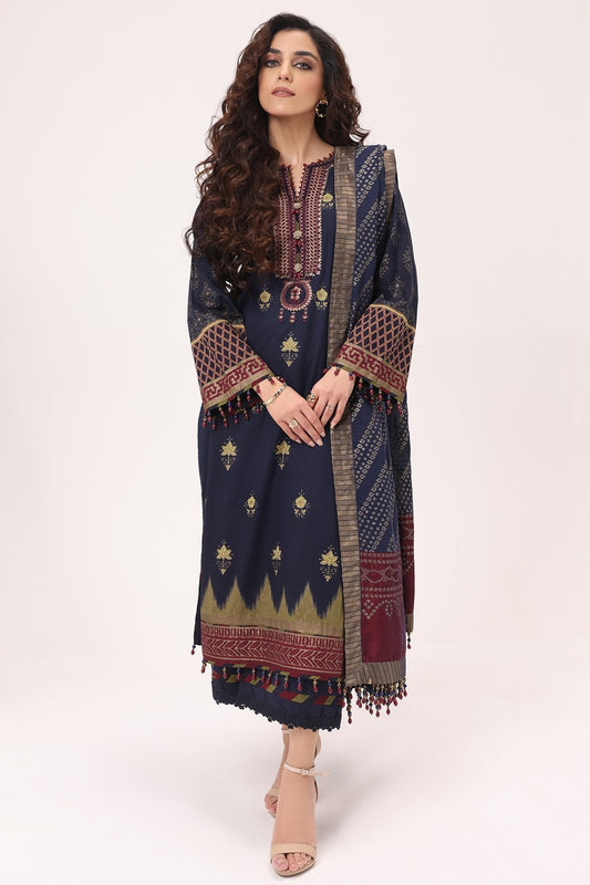 3 Pc Embroidered Lawn Suit With Jacquard Dupatta