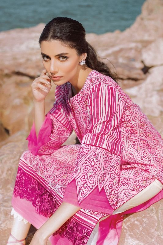 Alkaram - 2 Pc Embroidered Lawn Suit With Cambric Trouser