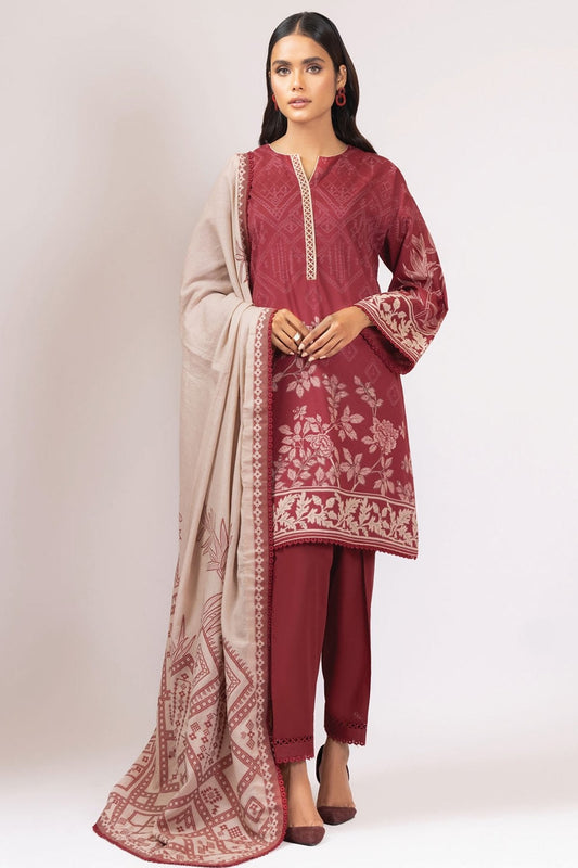 3 Pc Printed Lawn Suit With Jacquard Dupatta