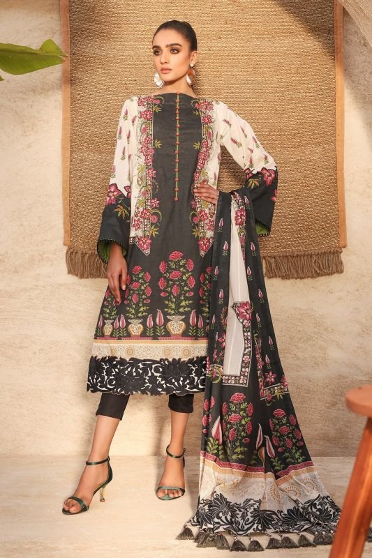 Alkaram - Three Piece Embroidered Suit With Brochia Dupatta