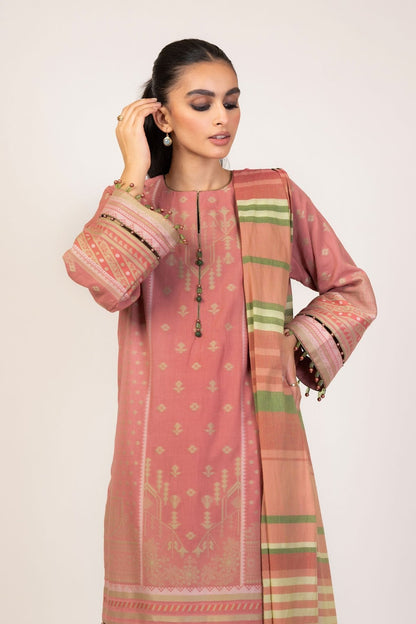 Alkaram - 3 Pc Printed Jacquard Suit With Yarn Dyed Dupatta