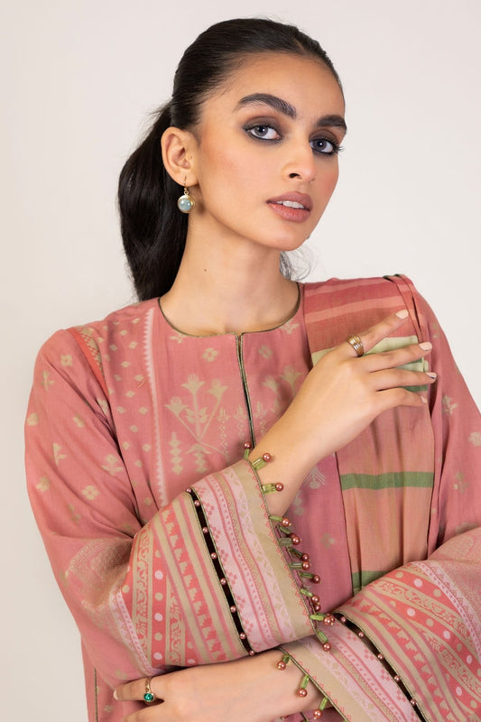 Alkaram - 3 Pc Printed Jacquard Suit With Yarn Dyed Dupatta