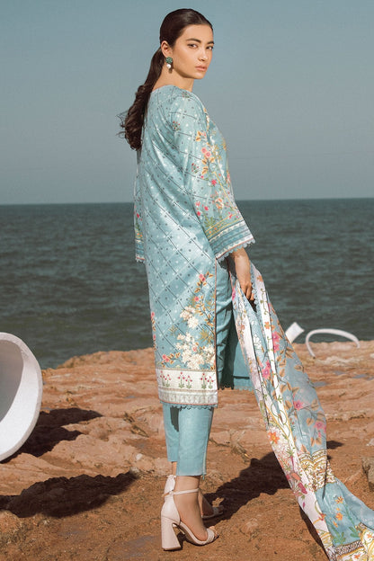 Alkaram - 3 Pc Printed Cotton Satin Suit With Silk Dupatta