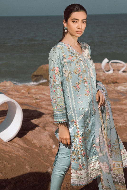 Alkaram - 3 Pc Printed Cotton Satin Suit With Silk Dupatta