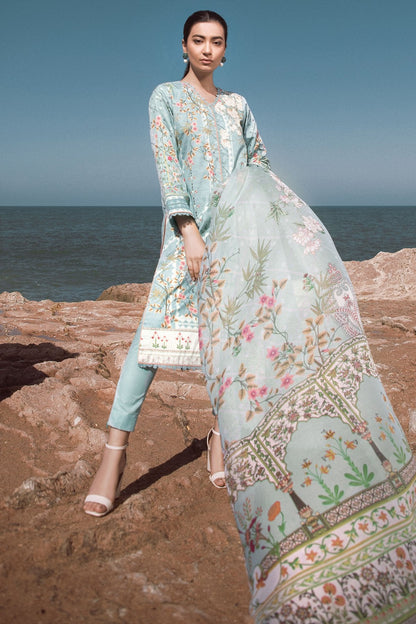 Alkaram - 3 Pc Printed Cotton Satin Suit With Silk Dupatta