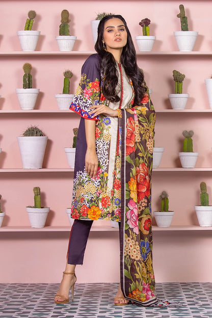Alkaram - 3 Piece Printed Cotton Satin Suit With Digital Silk Dupatta