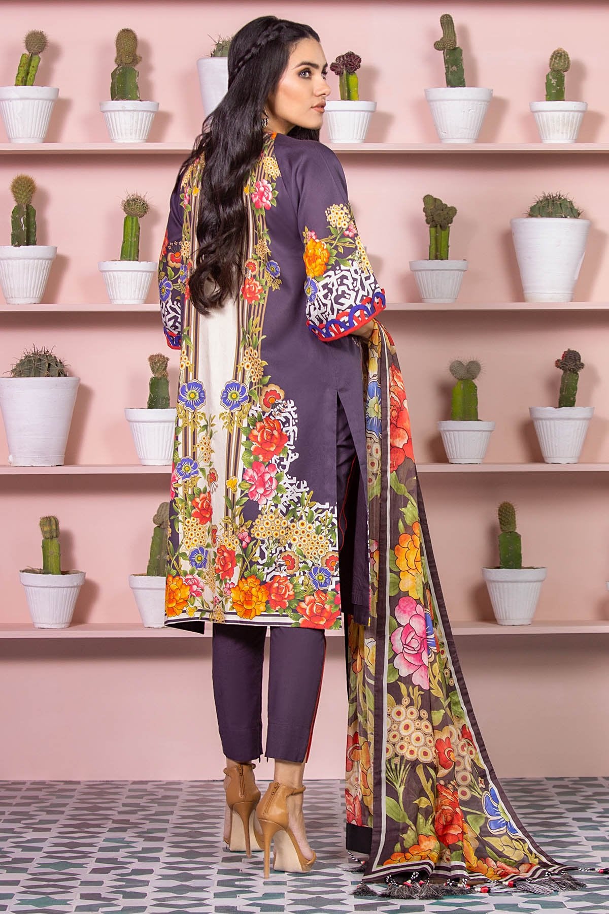 Alkaram - 3 Piece Printed Cotton Satin Suit With Digital Silk Dupatta