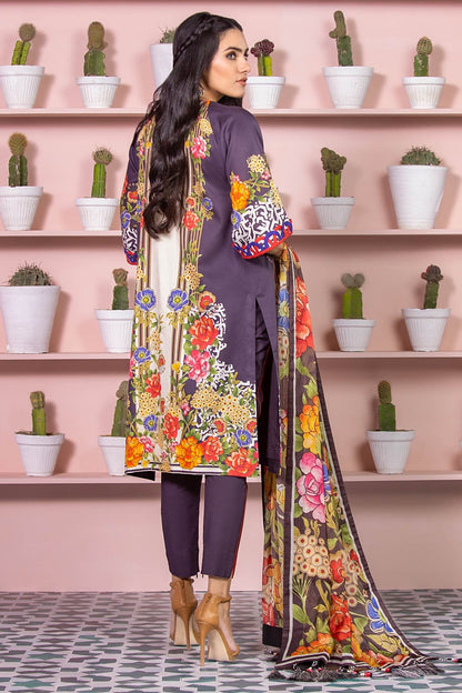 Alkaram - 3 Piece Printed Cotton Satin Suit With Digital Silk Dupatta