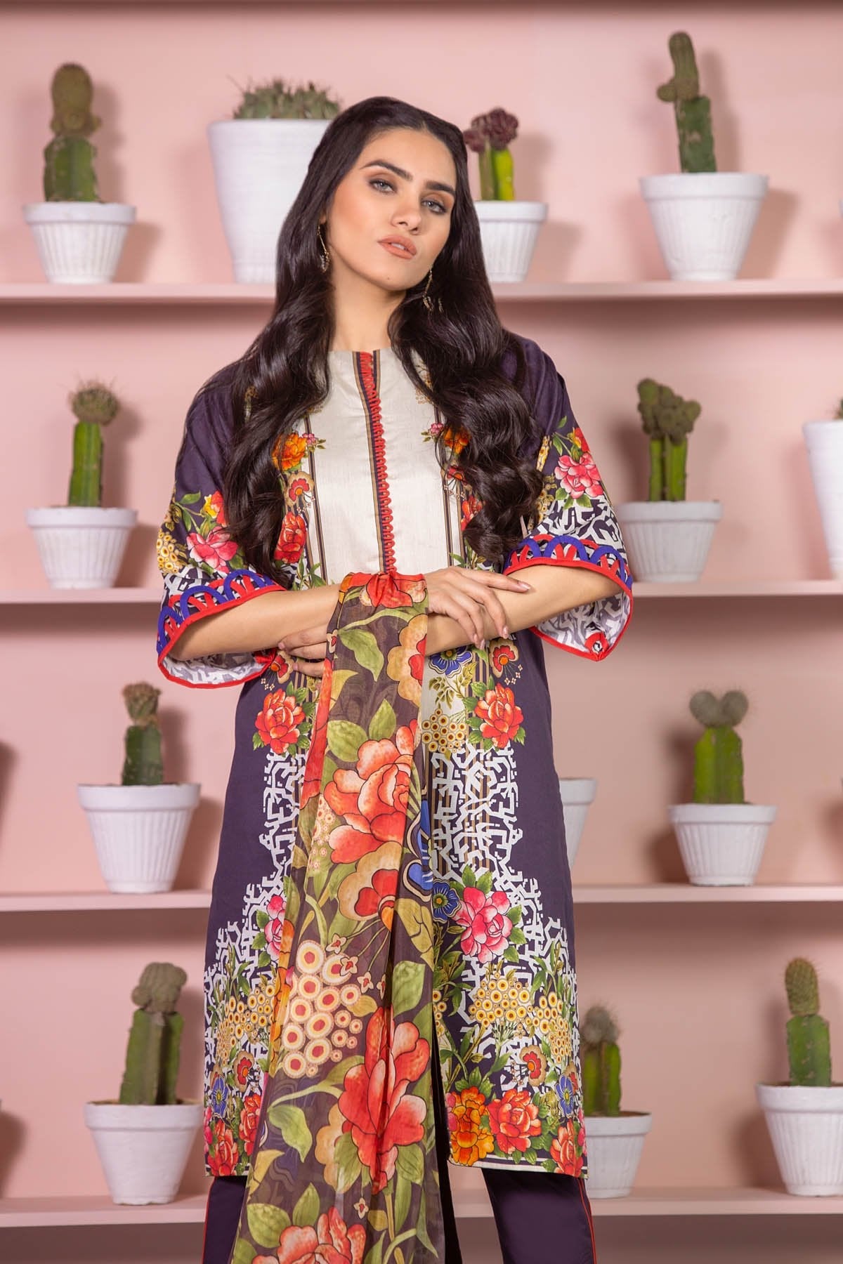 Alkaram - 3 Piece Printed Cotton Satin Suit With Digital Silk Dupatta