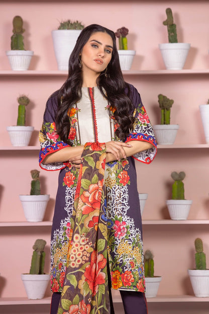 Alkaram - 3 Piece Printed Cotton Satin Suit With Digital Silk Dupatta