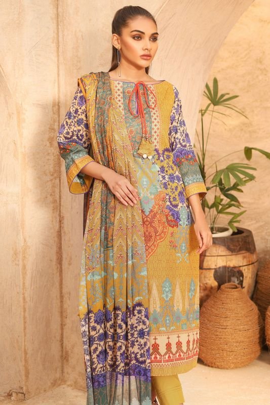 Alkaram - Three Piece Printed Suit With Voile Dupatta