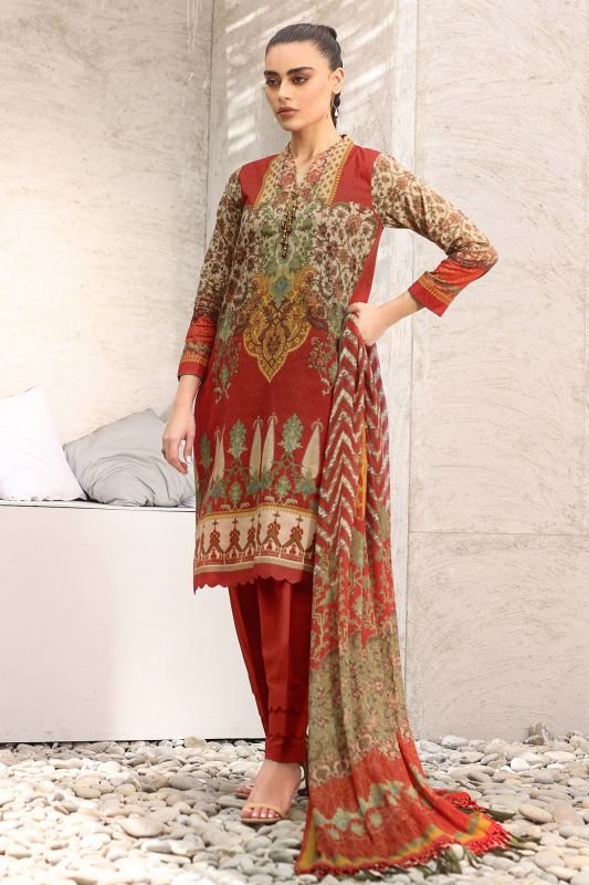 Alkaram - Three Piece Printed Suit With Voile Dupatta