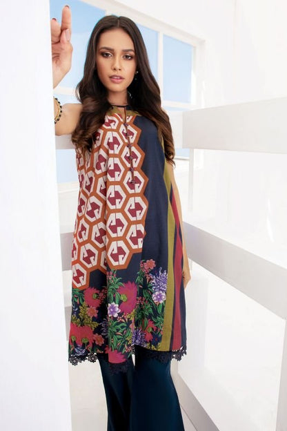 Alkaram - 2 Pc Printed Lawn Suit With Cambric Trouser