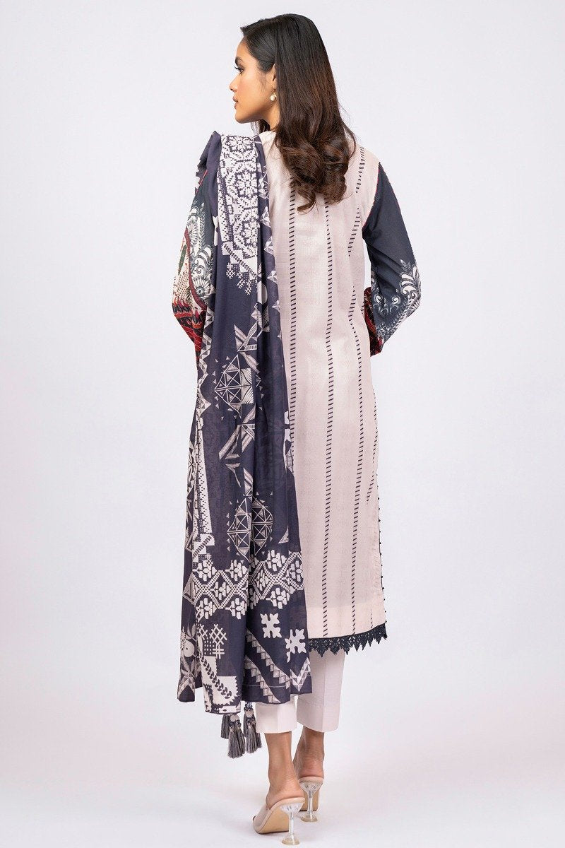 Alkaram - 3 Pc Printed Lawn Suit With Brochia Dupatta