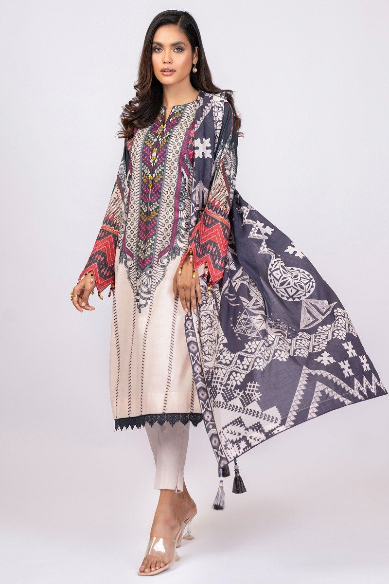Alkaram - 3 Pc Printed Lawn Suit With Brochia Dupatta