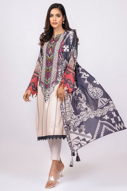 Alkaram - 3 Pc Printed Lawn Suit With Brochia Dupatta
