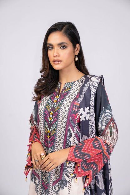 Alkaram - 3 Pc Printed Lawn Suit With Brochia Dupatta