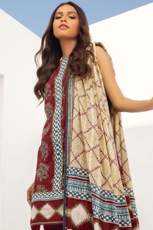 Alkaram - 2 Pc Printed Lawn Suit With Doria Dupatta