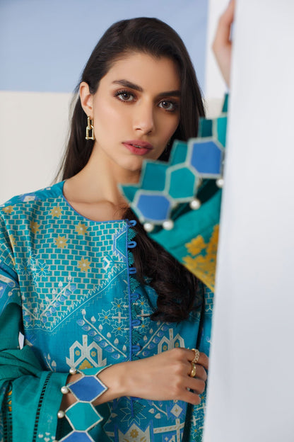 Alkaram - 3 Pc Embroidered Lawn Suit With Printed Jacquard Dupatta
