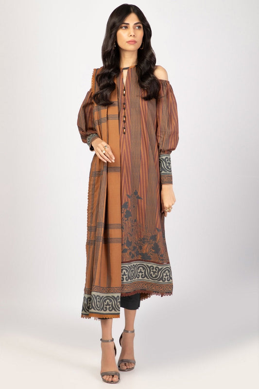 3 Pc Printed Lawn Suit With Doria Dupatta