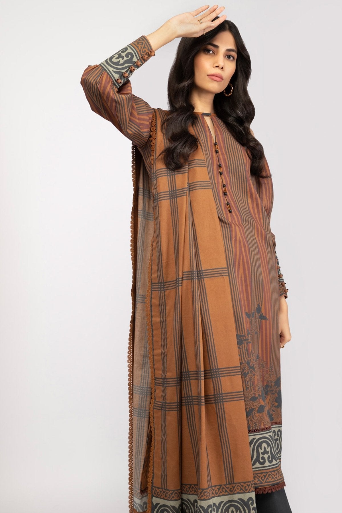 Alkaram - 3 Pc Printed Lawn Suit With Doria Dupatta