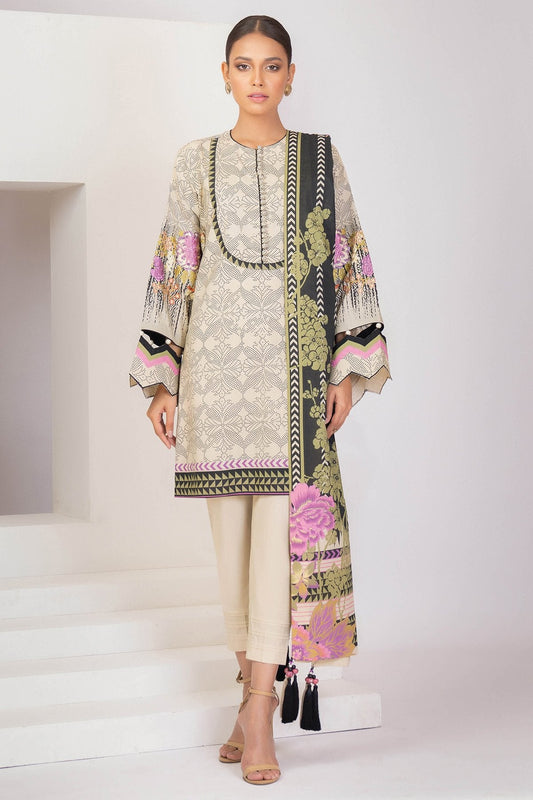 3 Pc Embroidered Lawn Suit With Printed Lawn Dupatta