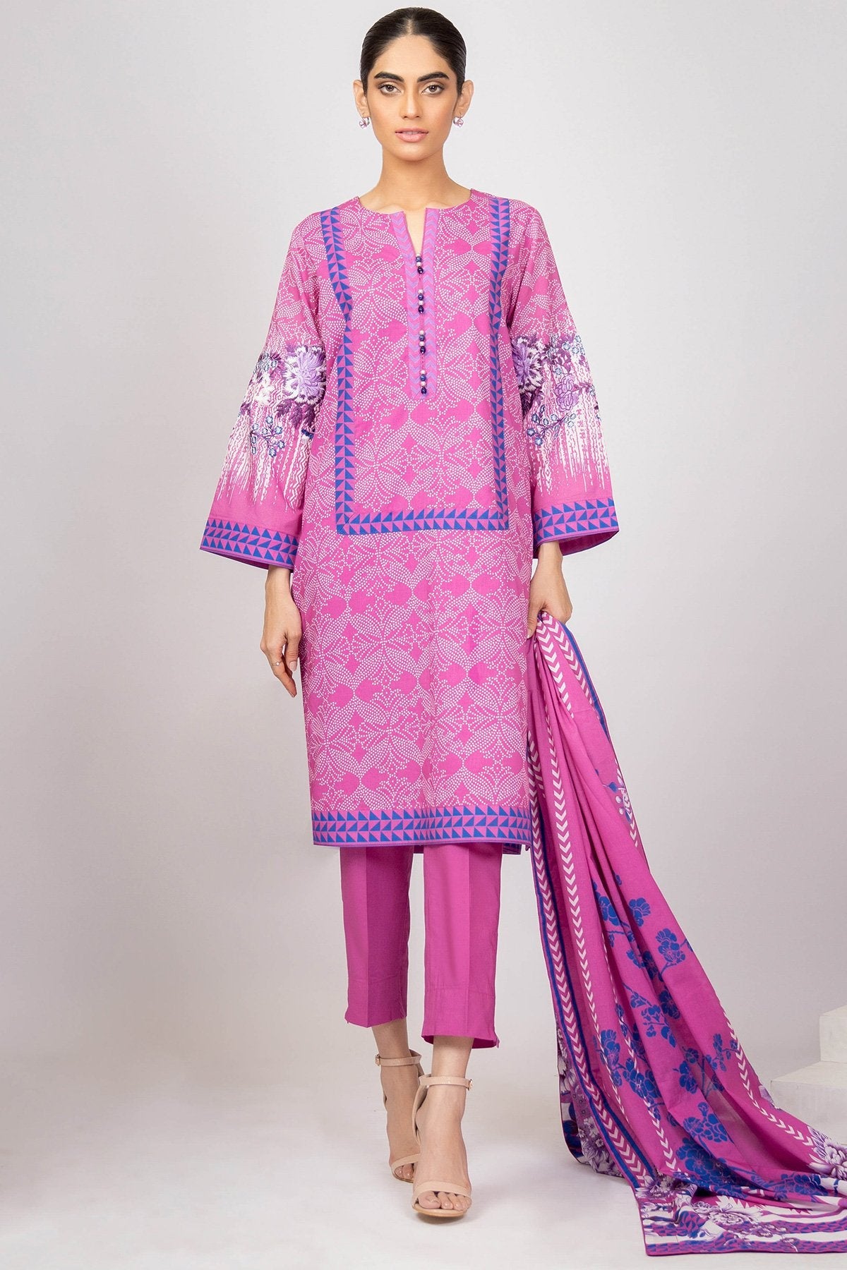 Alkaram - 3 Pc Embroidered Lawn Suit With Printed Lawn Dupatta