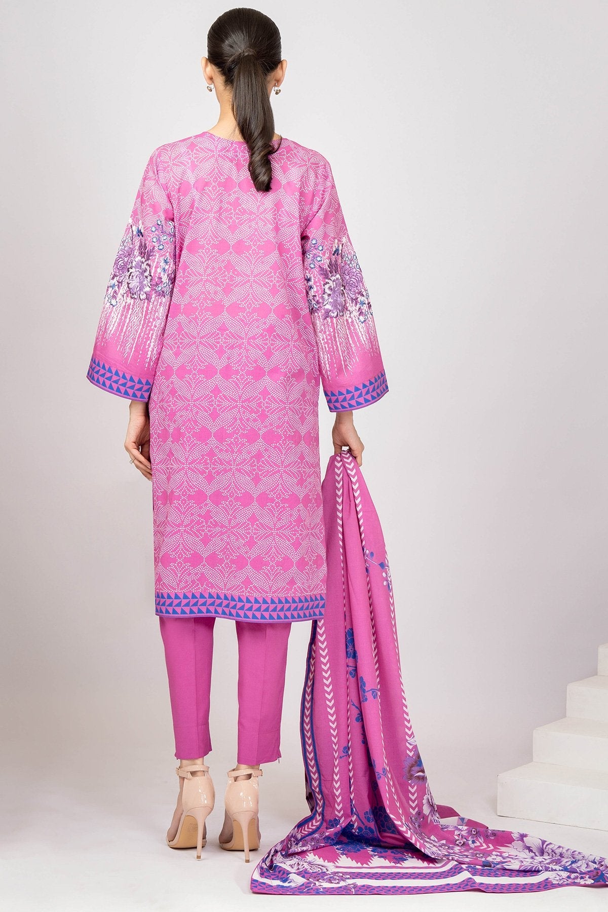 Alkaram - 3 Pc Embroidered Lawn Suit With Printed Lawn Dupatta