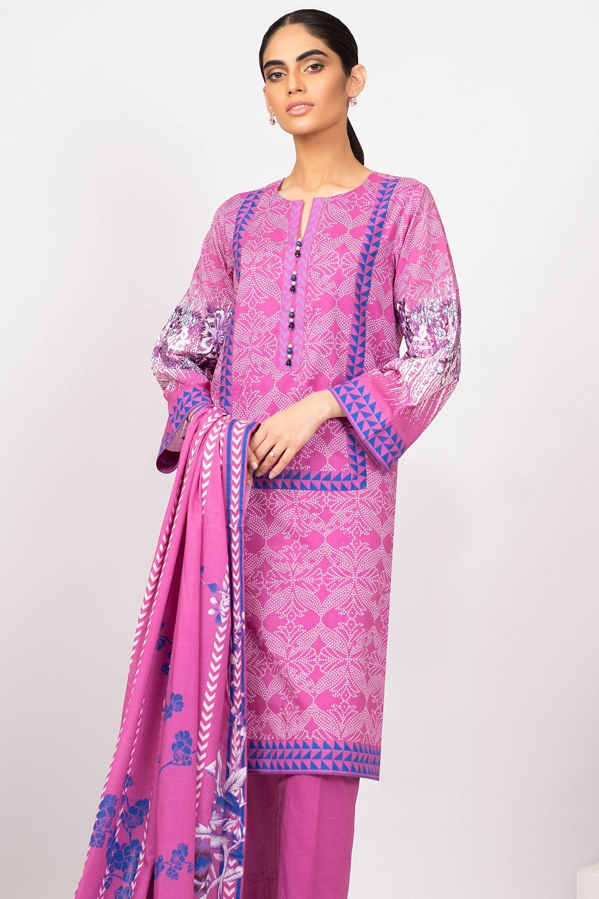 Alkaram - 3 Pc Embroidered Lawn Suit With Printed Lawn Dupatta